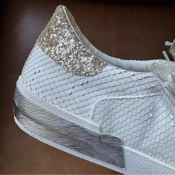 New Dolce Vita White Leather Glitter Sneakers Low Top Lace Up Streetwear 9.5 - Picture 9 of 16